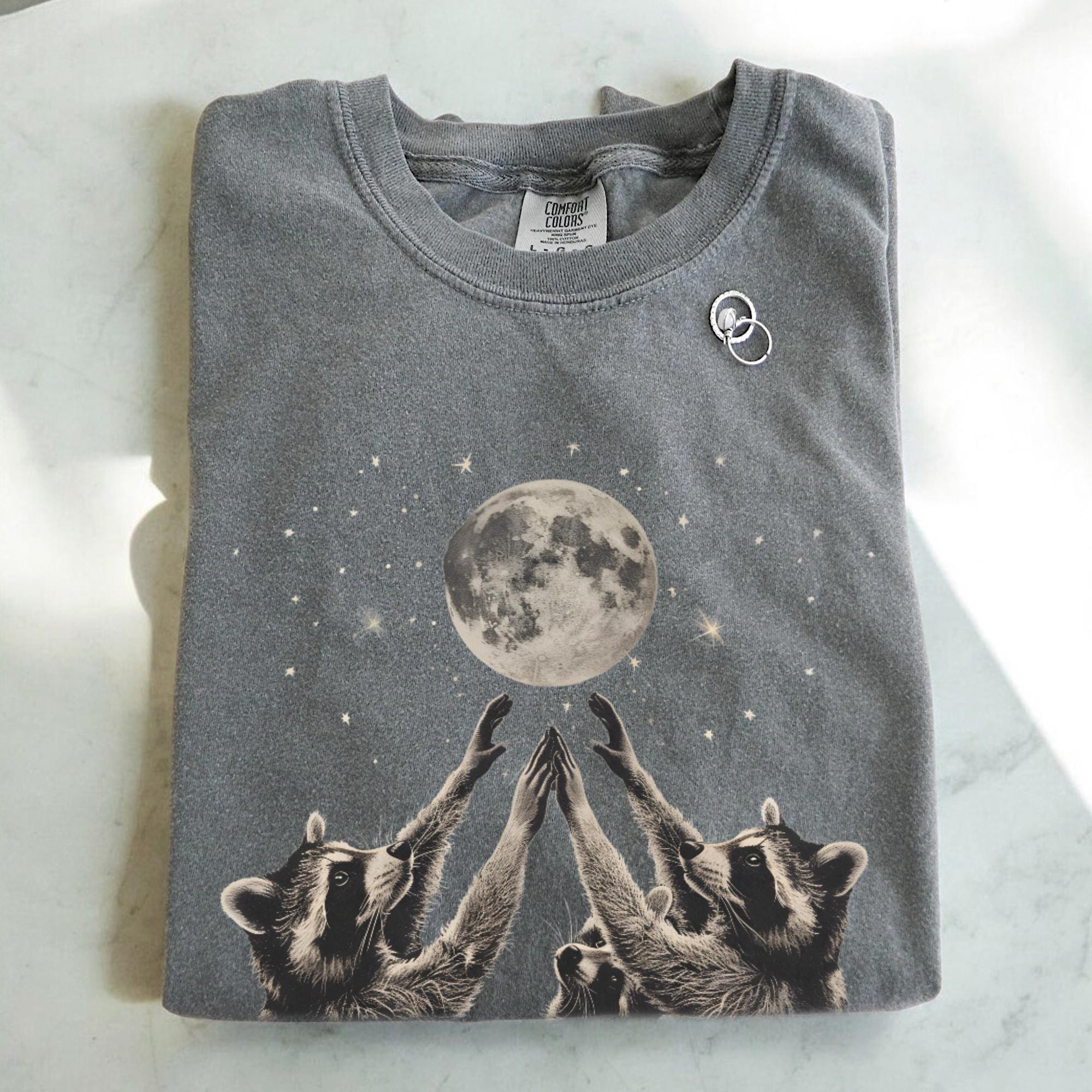 Raccoon Moon T-shirt, Comfort Colors Cottagecore Graphic Tee, Gothic Space Funny Bootleg Womens Top