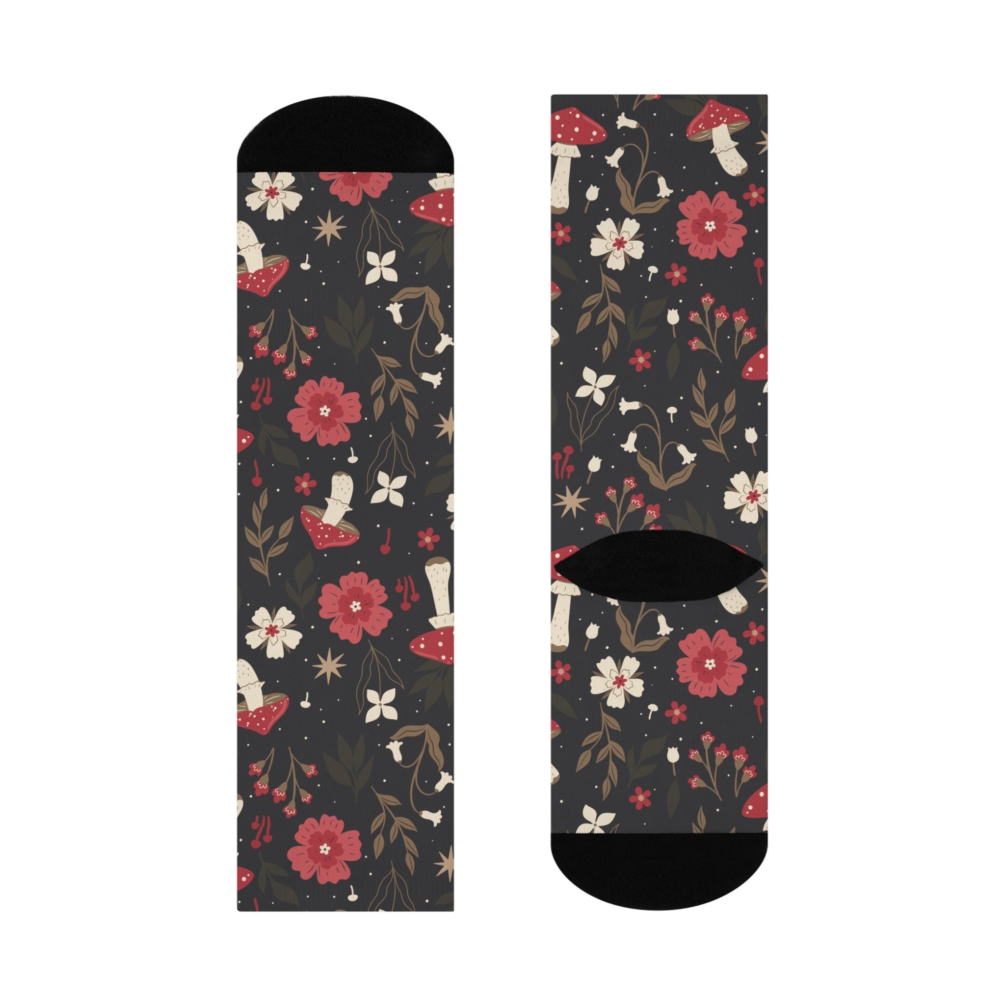 Mushroom Wildflower Socks, Cottagecore Witchy Socks, Wildflower Boho Gift, Floral Womens Adults Unisex Socks