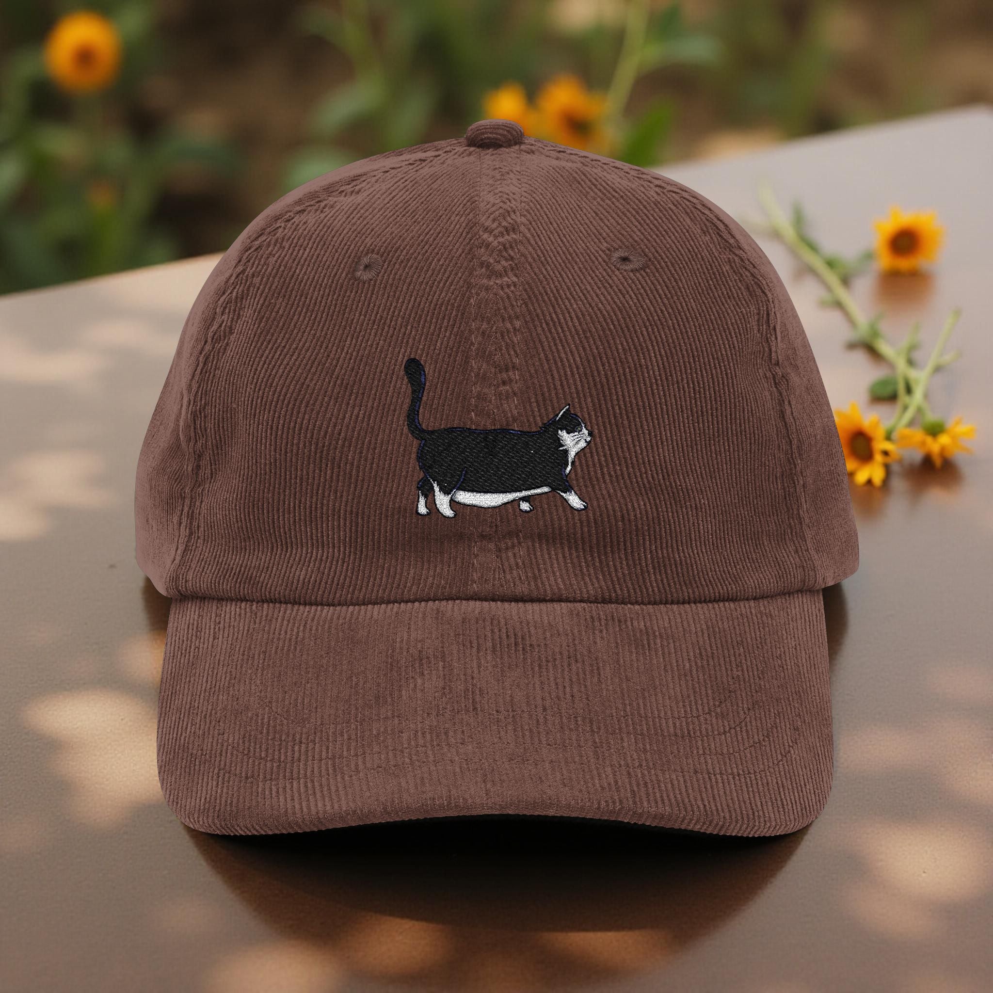 Fat Black Cat Embroidered Corduroy Hat