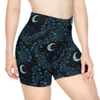 Moonlit Cat & Wildflowers Biker Shorts
