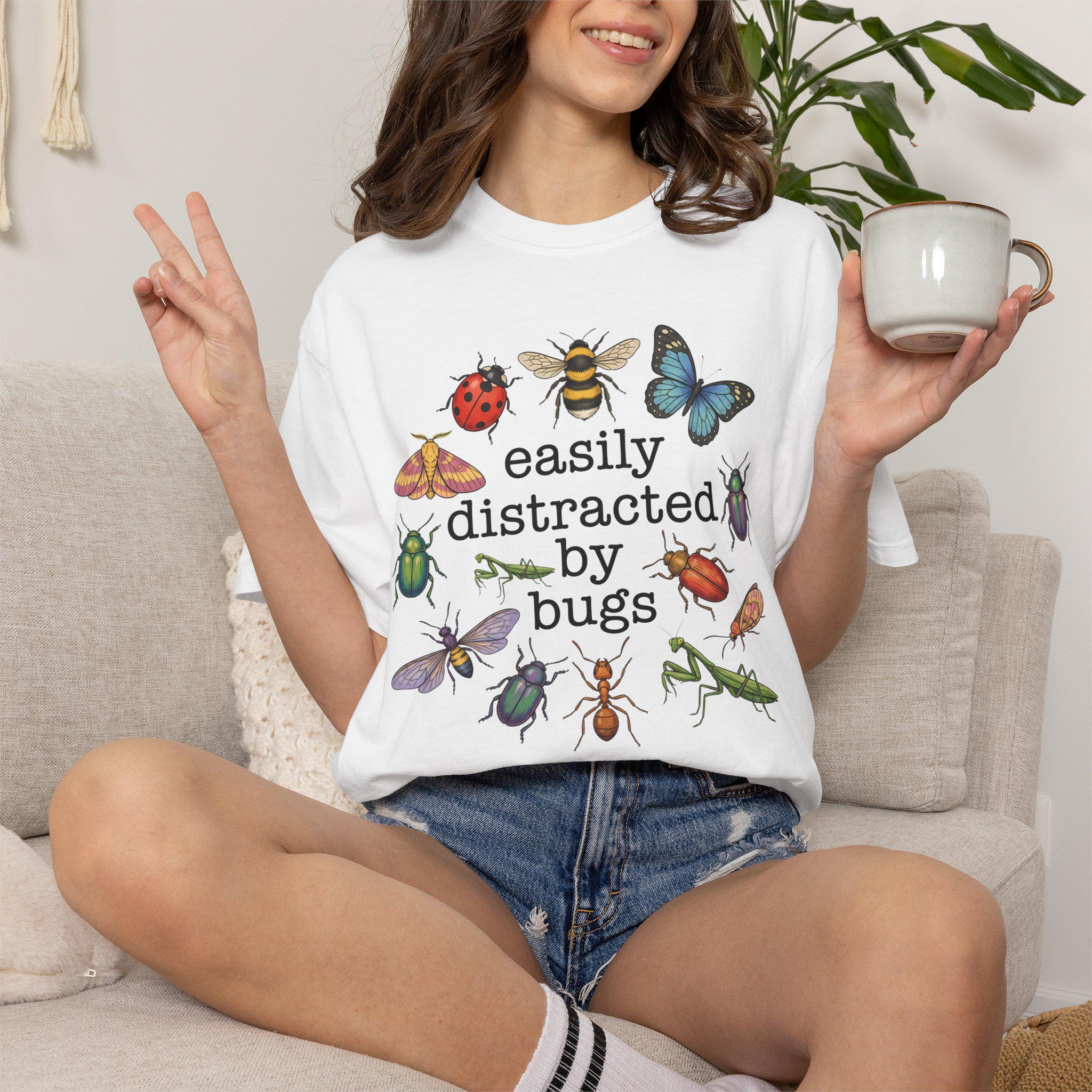 Easily Distracted By Bugs T-shirt, Comfort Colors Insect Illustration Tee, Funny Nature Botanical Witchy Womens Top