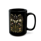 Whimsical Moth Wildflower Black Ceramic Mug