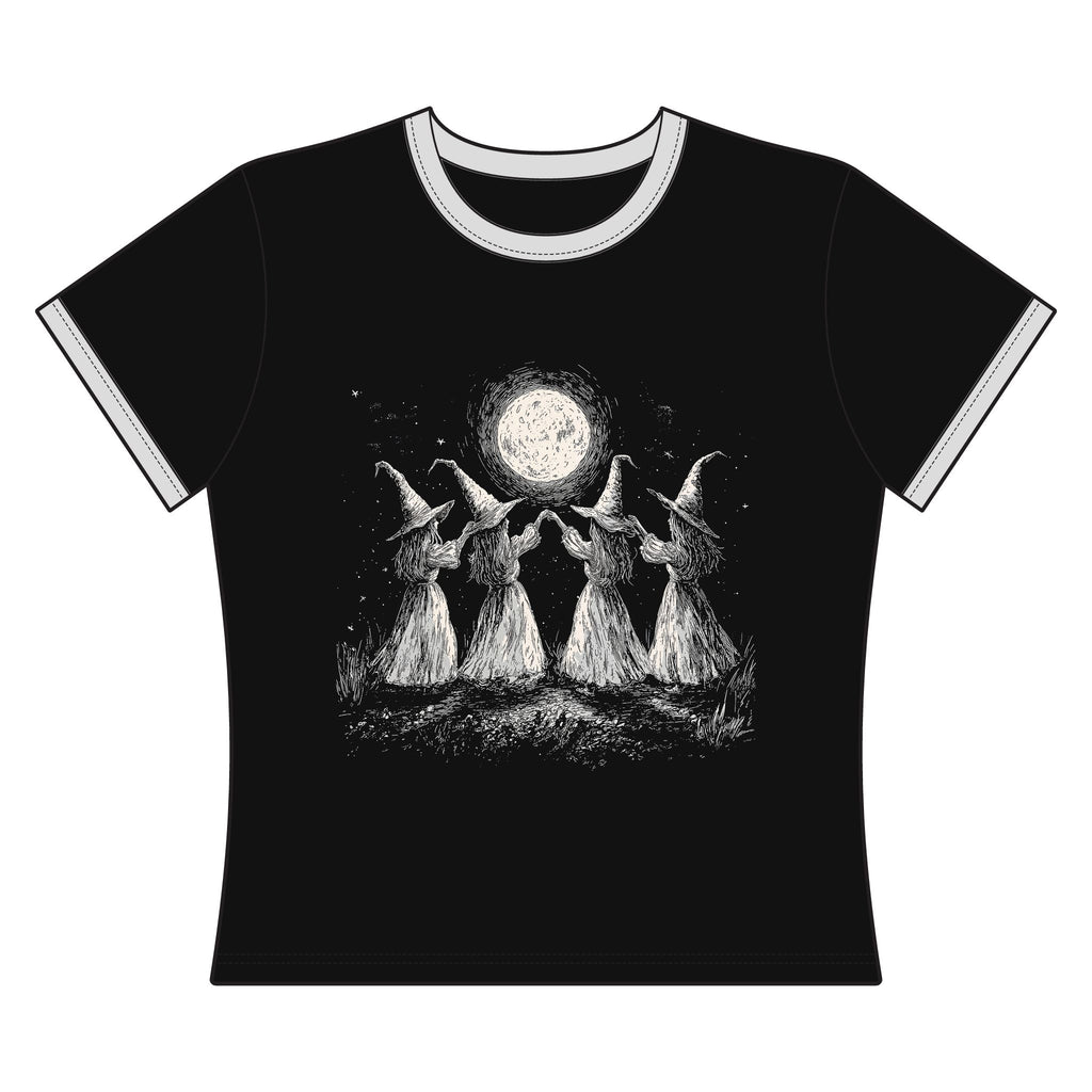 Witches Moon Dance Ringer Crop T-Shirt