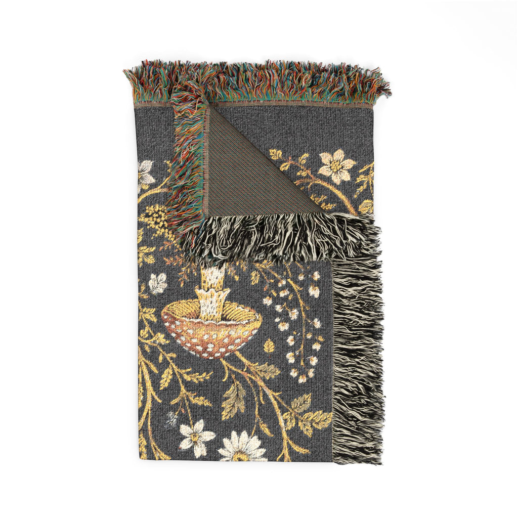 Whimsical Moth Wildflower Cotton Woven Fringe Throw Blanket