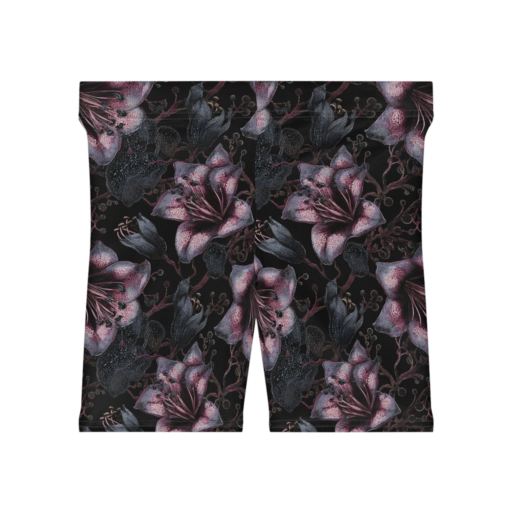 Pink Lily Floral Noir Biker Shorts