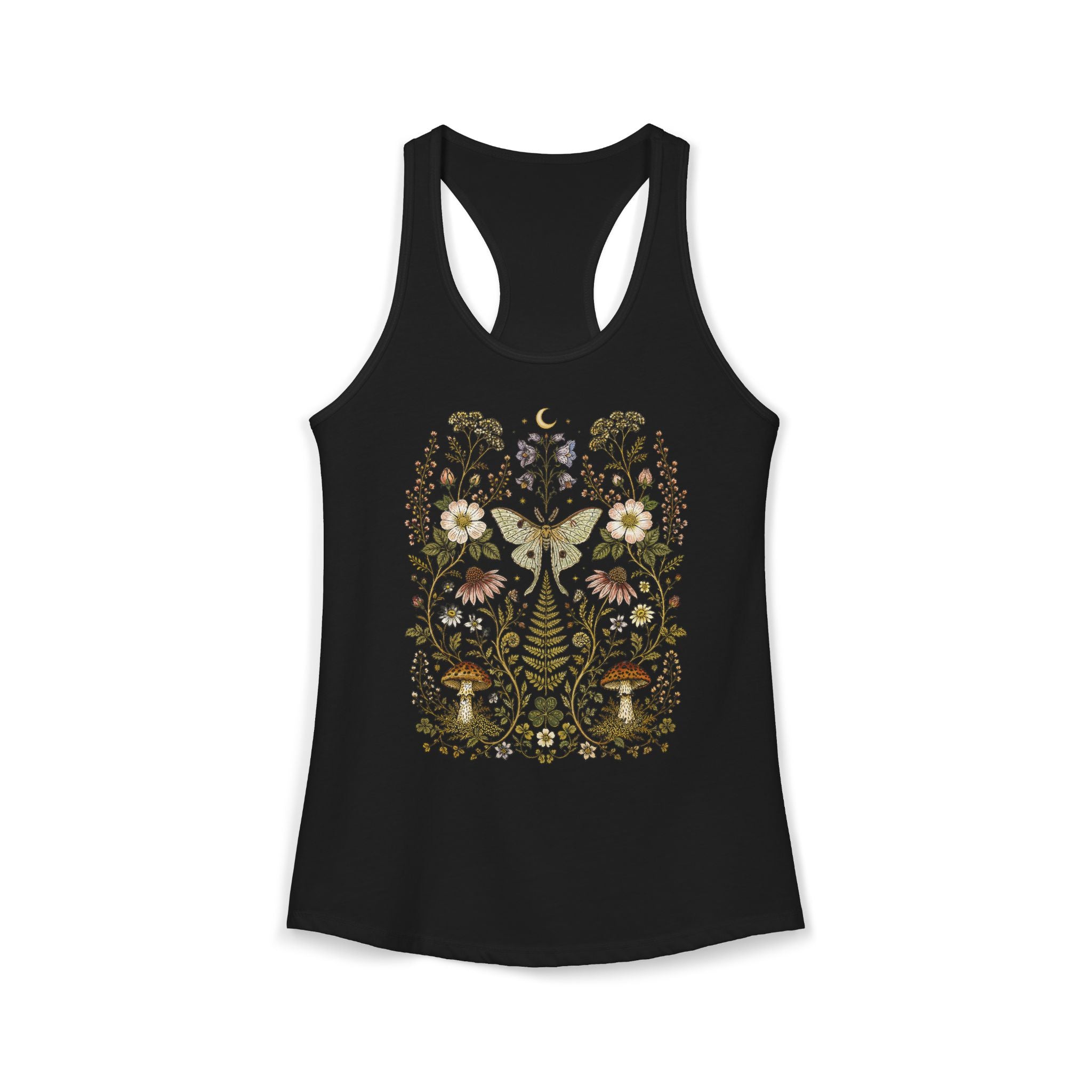 Whimsical Moth Wildflower Racerback Tank Top