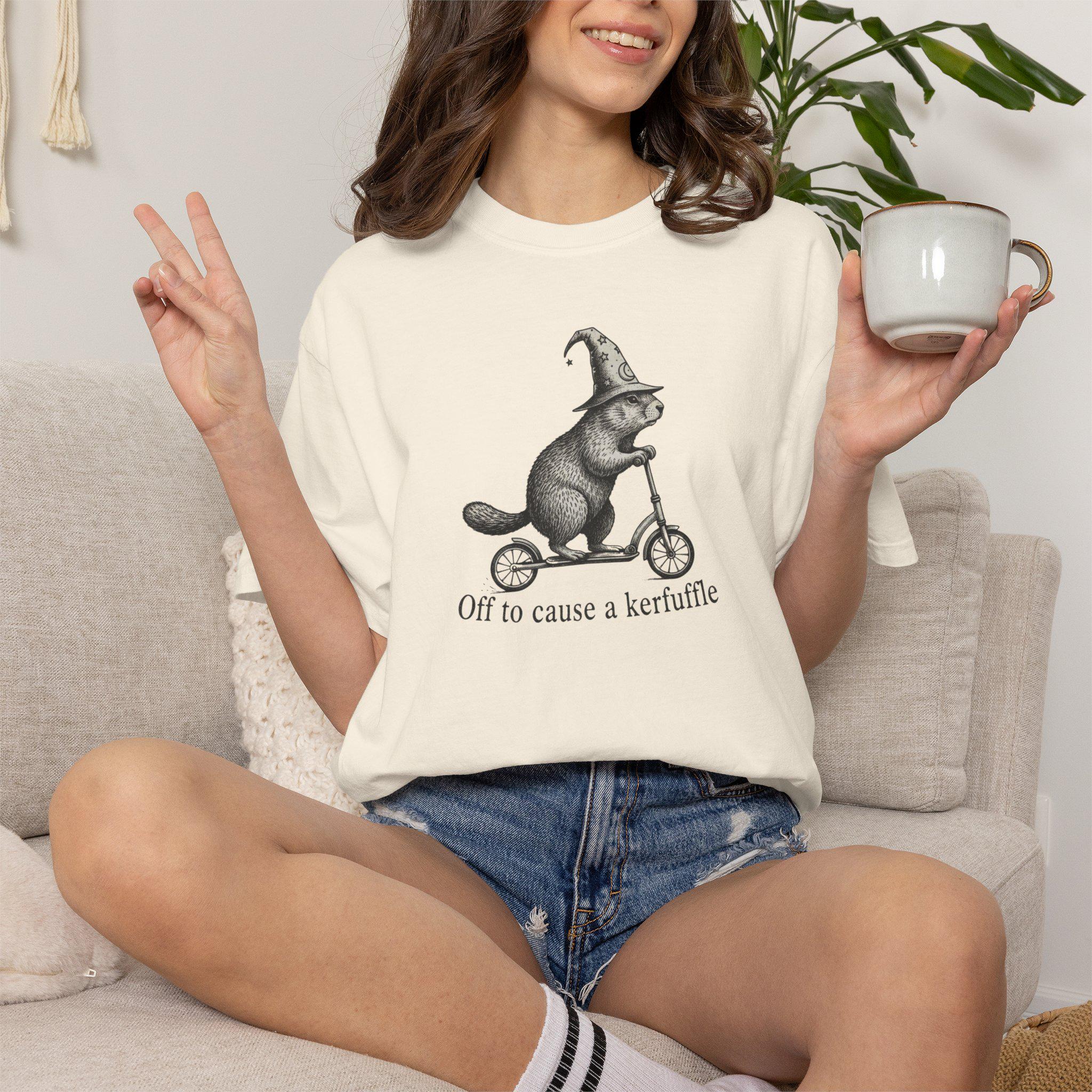 Off to Cause a Kerfuffle Otter Wizard T-shirt, Funny Comfort Colors Graphic Tee, Silly Animal Womens Top