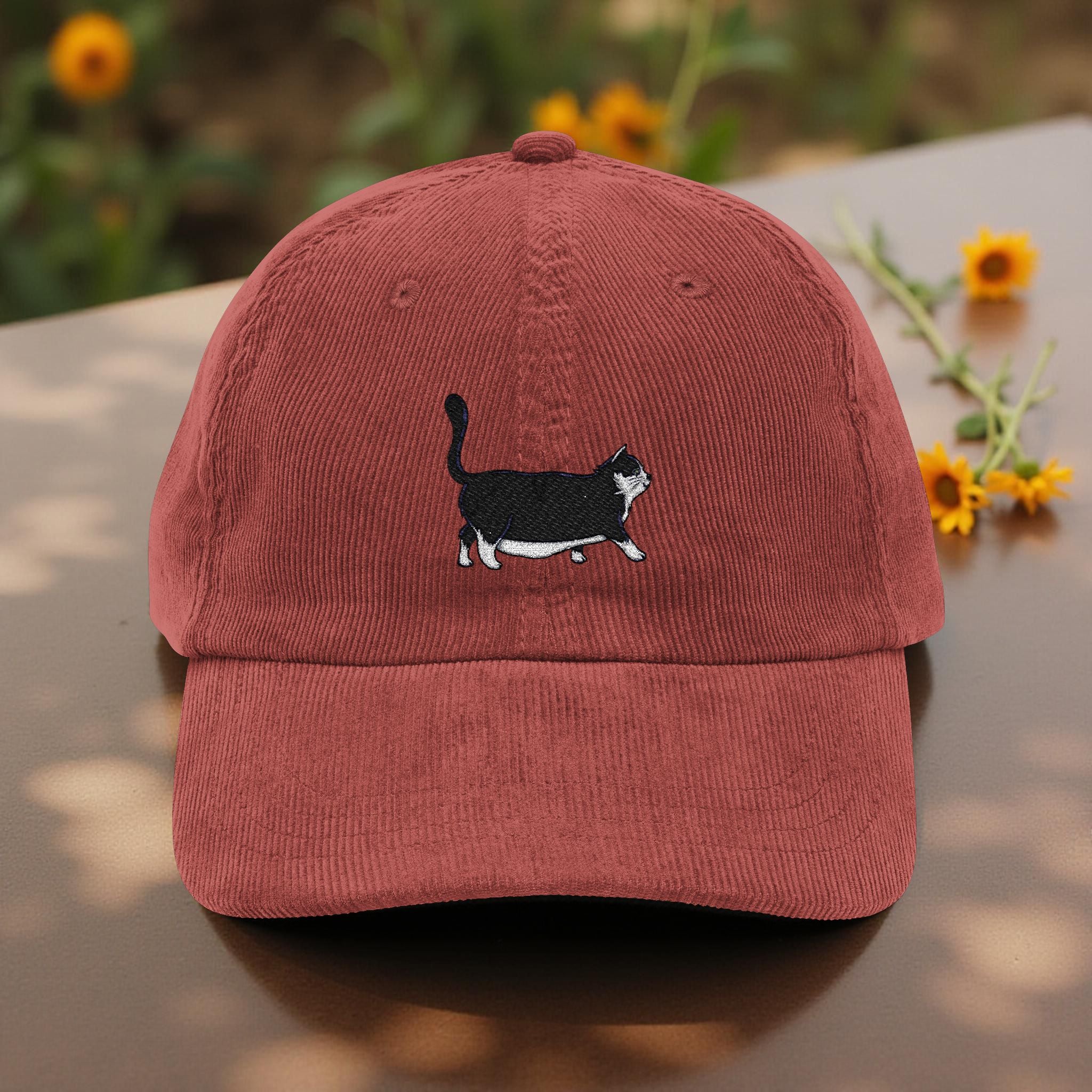 Fat Black Cat Embroidered Corduroy Hat