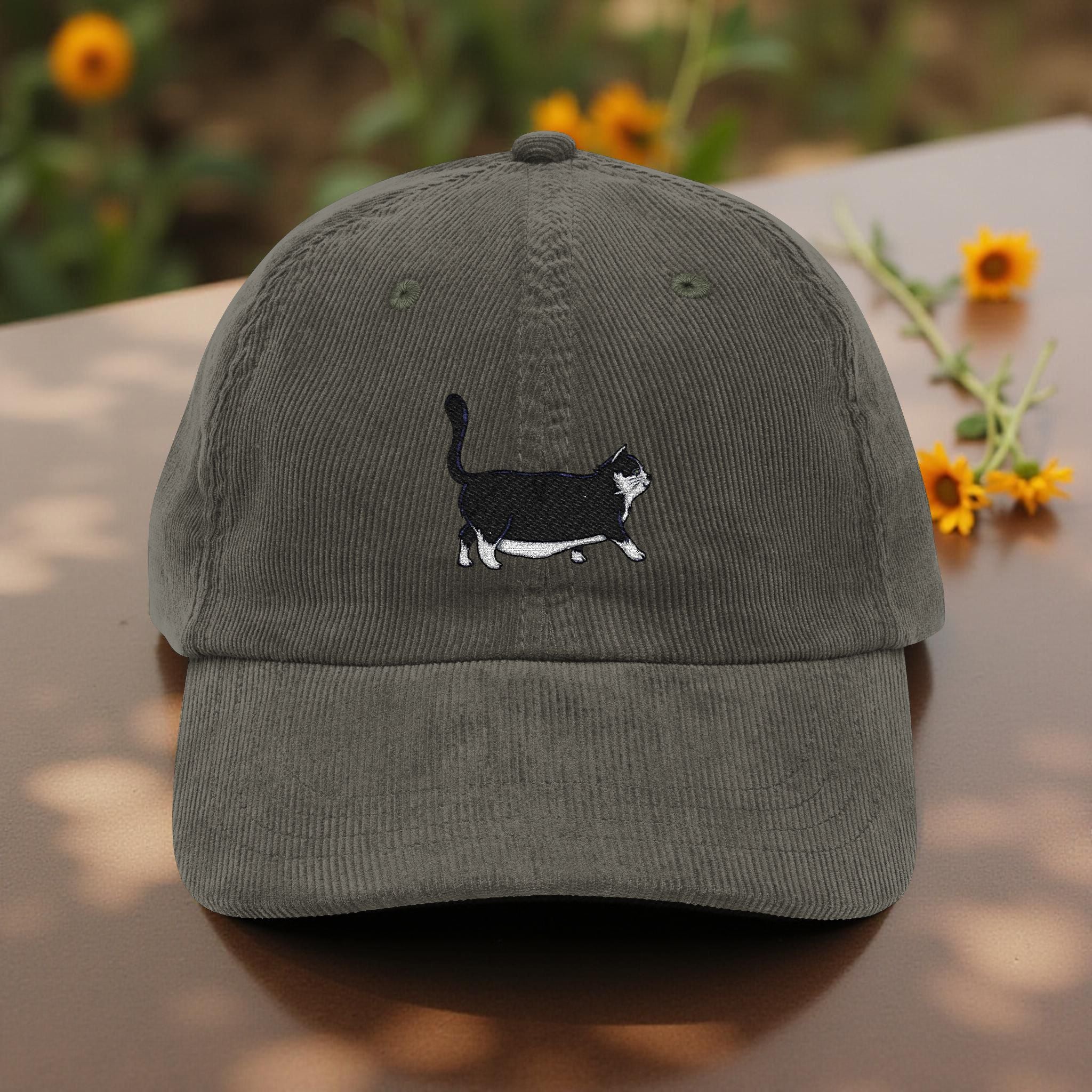 Fat Black Cat Embroidered Corduroy Hat