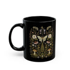 Whimsical Moth Wildflower Black Ceramic Mug