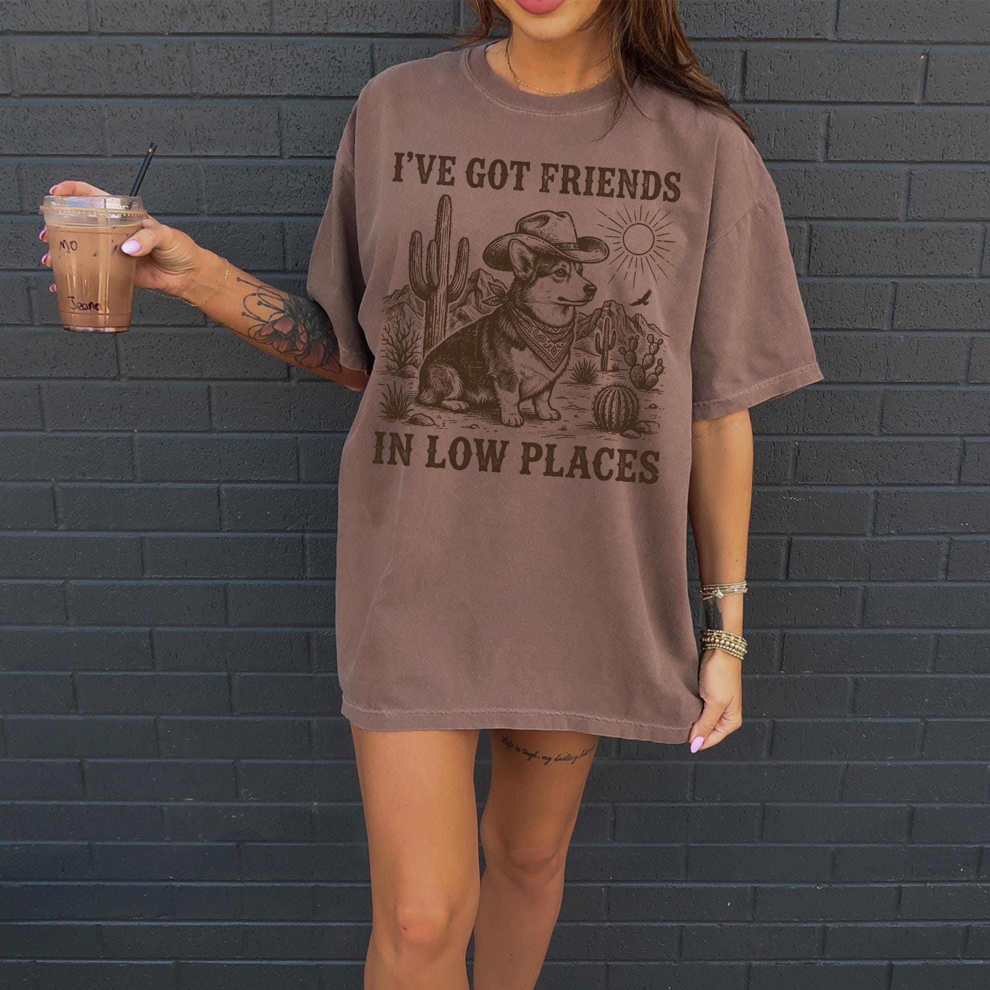 Friends in Low Places Dachshund Dog T-shirt, Comfort Colors Western Illustration Tee, Funny Cactus Country Cowboy Womens Top