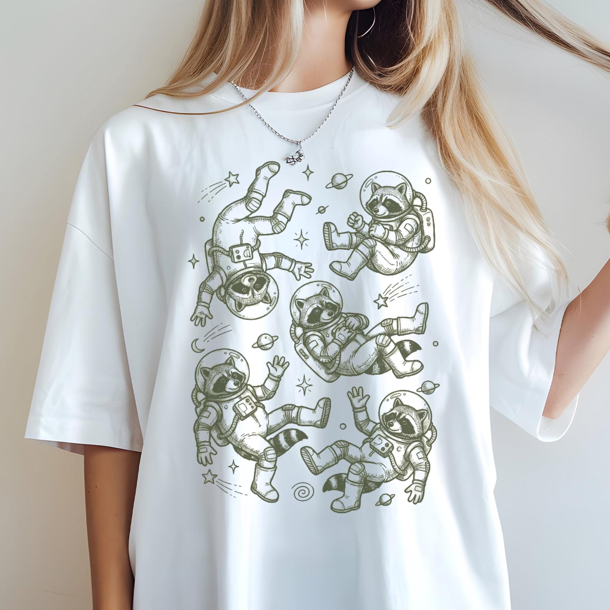 Raccoon Astronaut T-shirt, Comfort Colors Space Illustration Tee Top, Funny Animal Nature Galaxy Womens T-Shirt, Mens T-shirt
