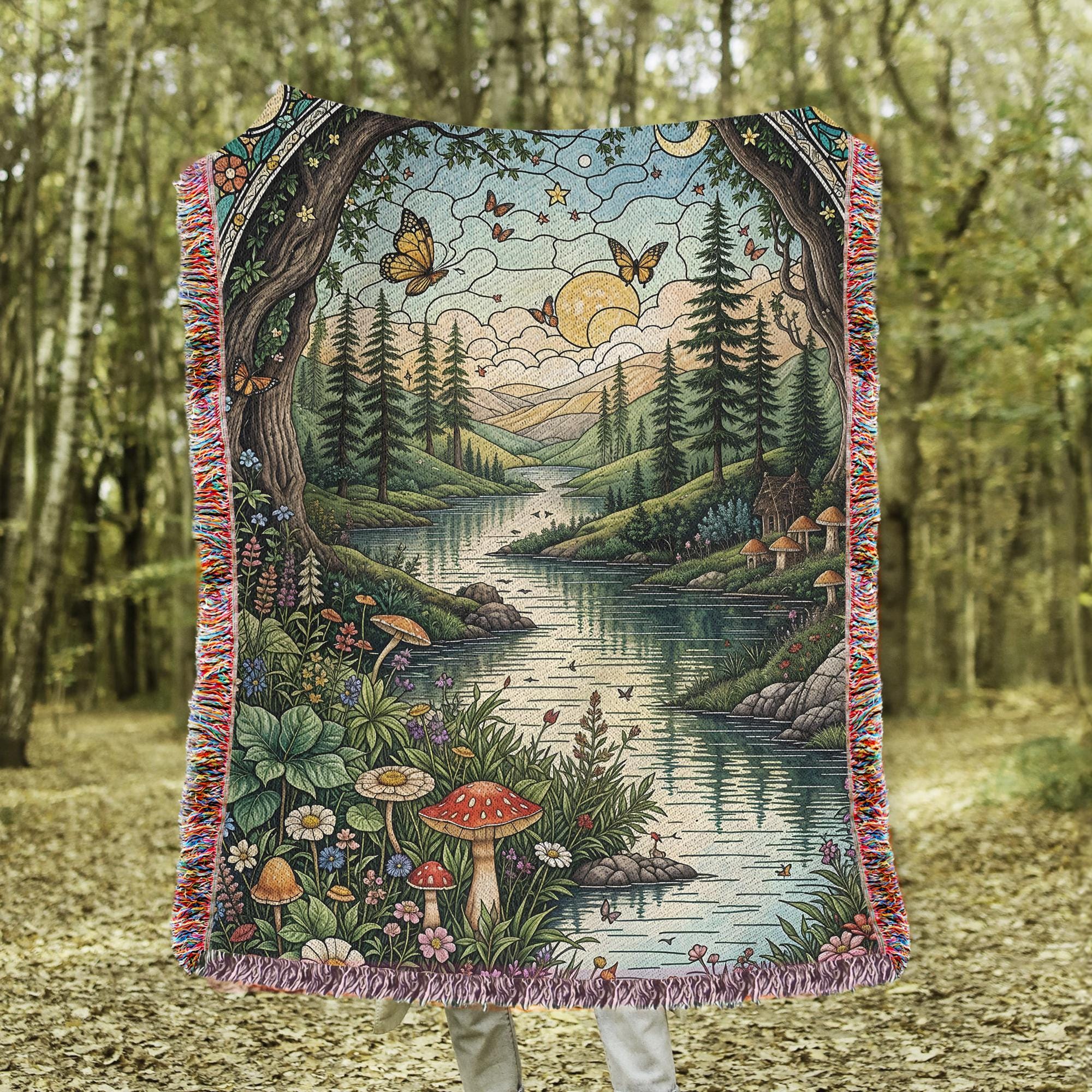 Fairytale Fringe Throw Blanket, Gothic Witchy Fringe Picnic Blanket, Cottagecore Woven Soft Flannel Throw, Bedroom Lounge Home Decor