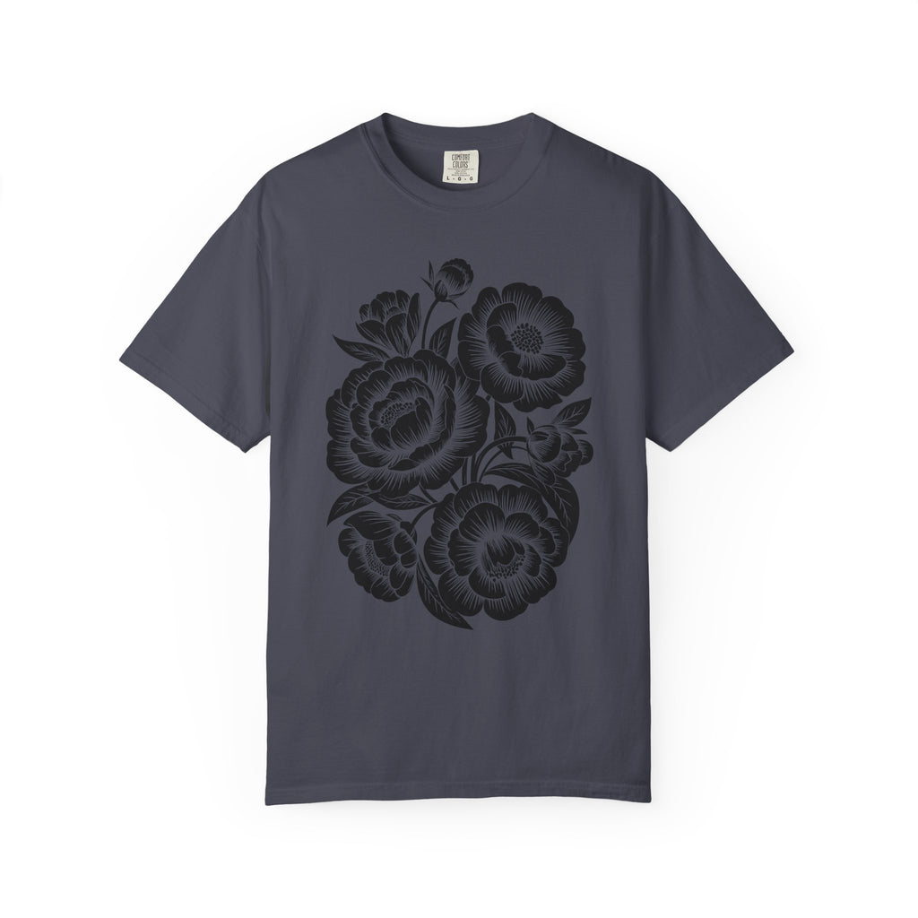 Linocut Peonies Flower T-Shirt