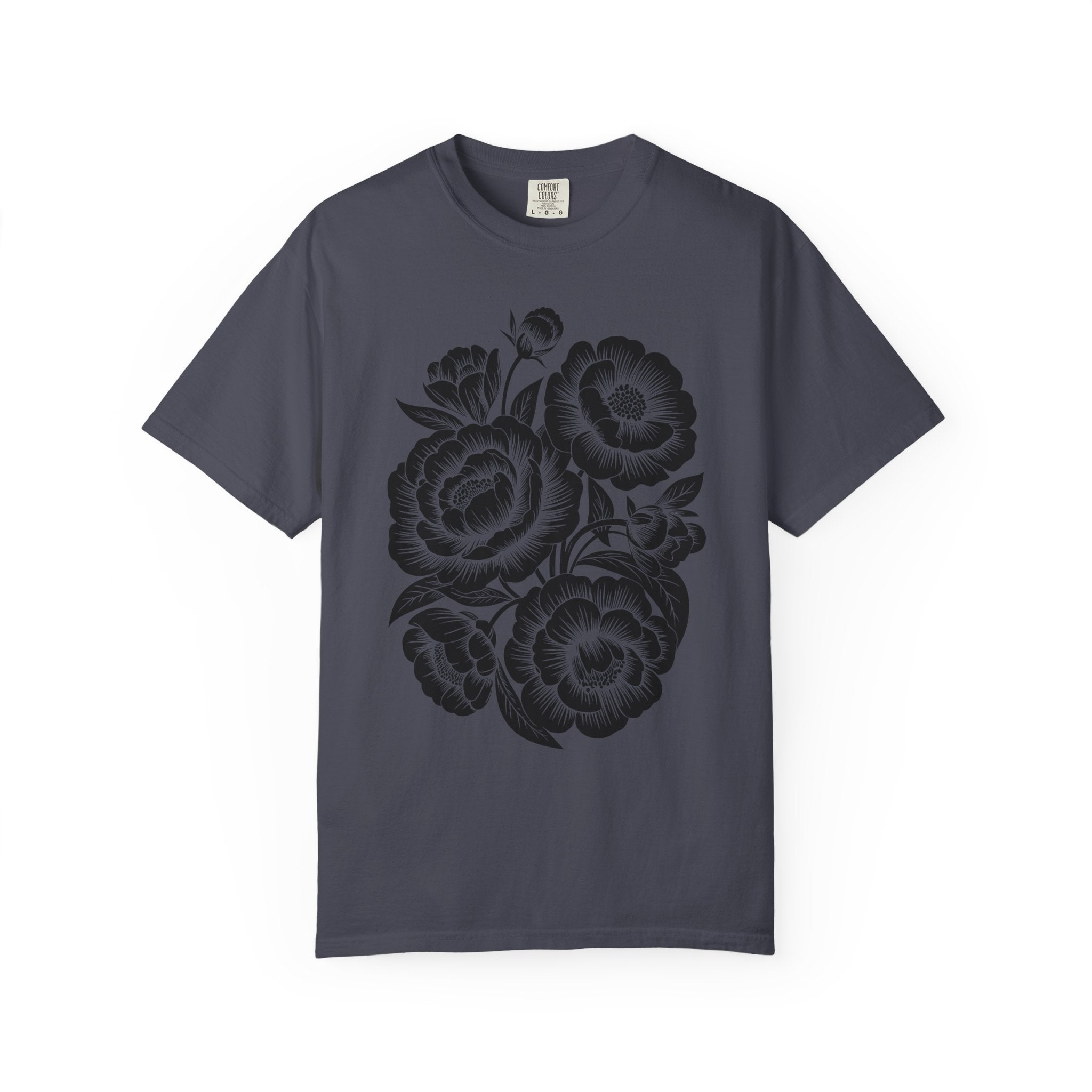 Linocut Peonies Flower T-Shirt