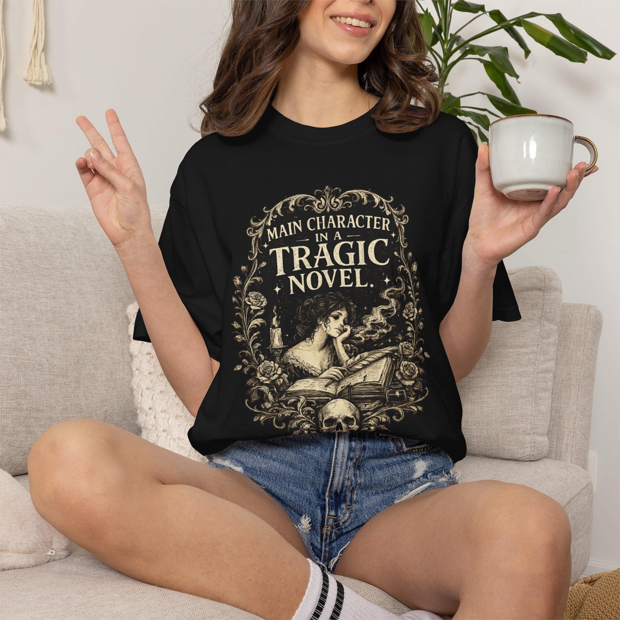 Main Character of a Tragic Novel T-shirt, Comfort Colors Cottagecore Graphic Tee, Gothic Funny Reading Bookish Lover Womens Top