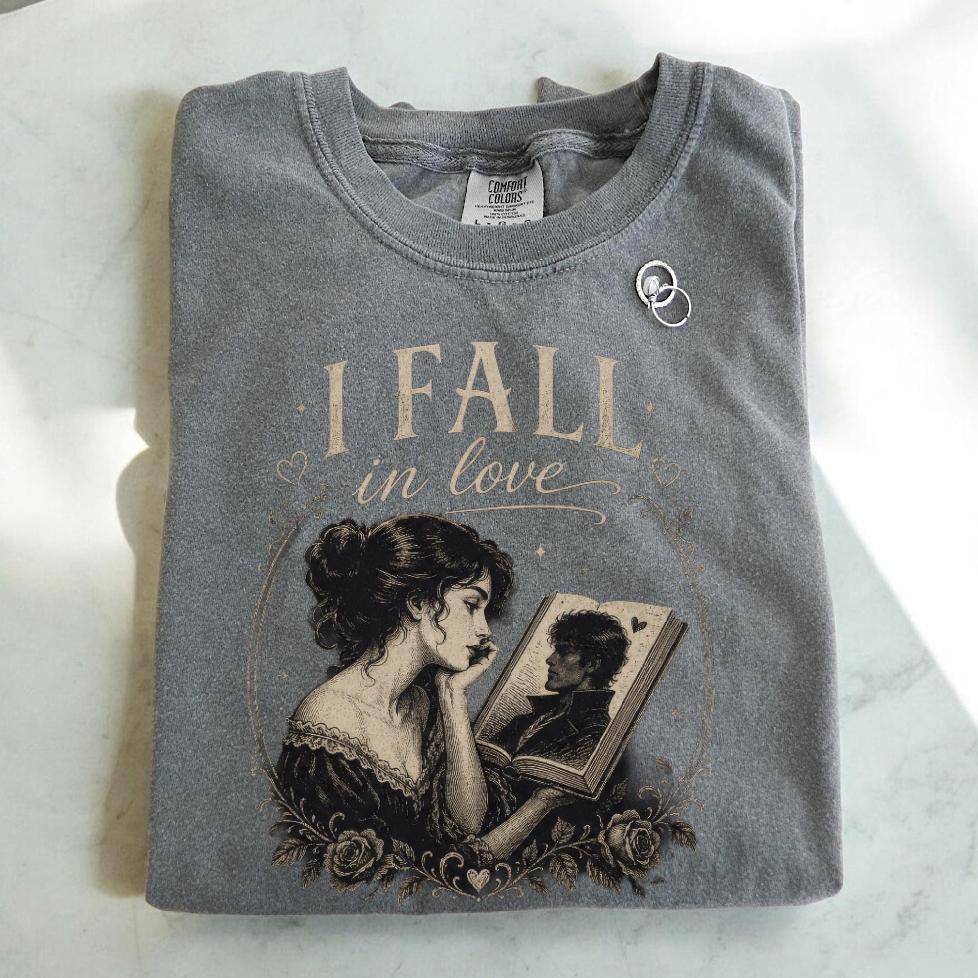 I Fall in love with Fictional Men T-shirt, Comfort Colors Cottagecore Graphic Tee, Gothic Funny Reading Bookish Lover Womens Top