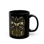 Whimsical Moth Wildflower Black Ceramic Mug