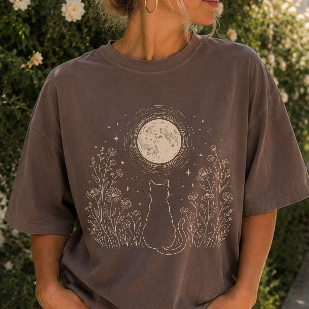 Stargazing Cat Moon T-shirt