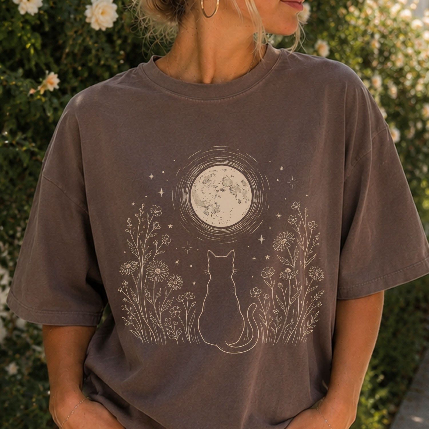 Stargazing Cat Moon T-shirt