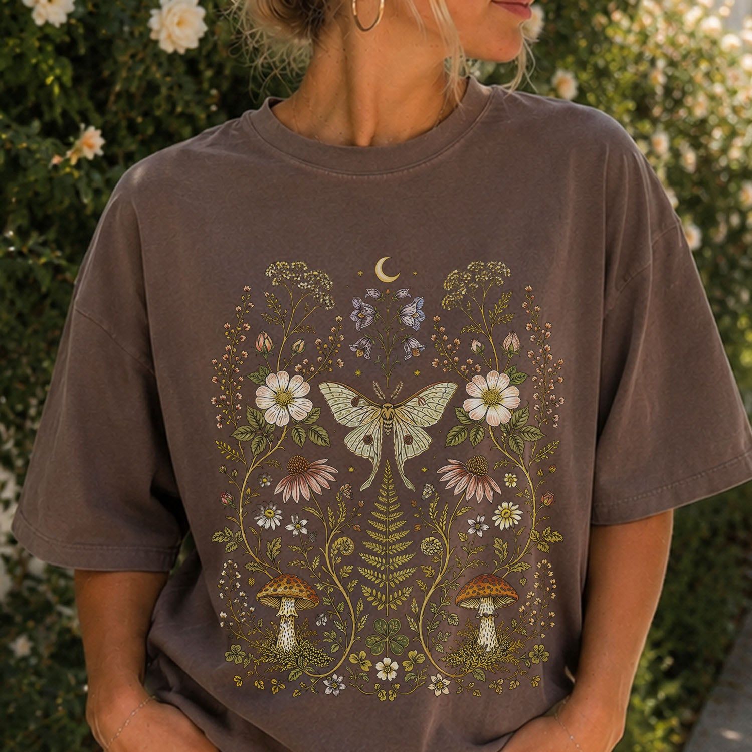 Whimsical Moth Wildflower T-Shirt