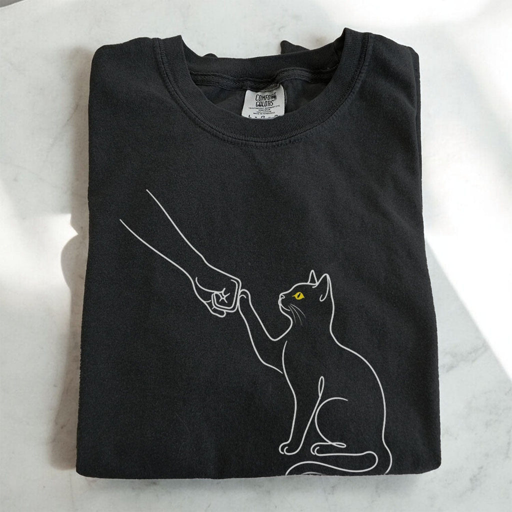 Cat Fist Bump Line Graphic T-Shirt - Charmed and Wyld