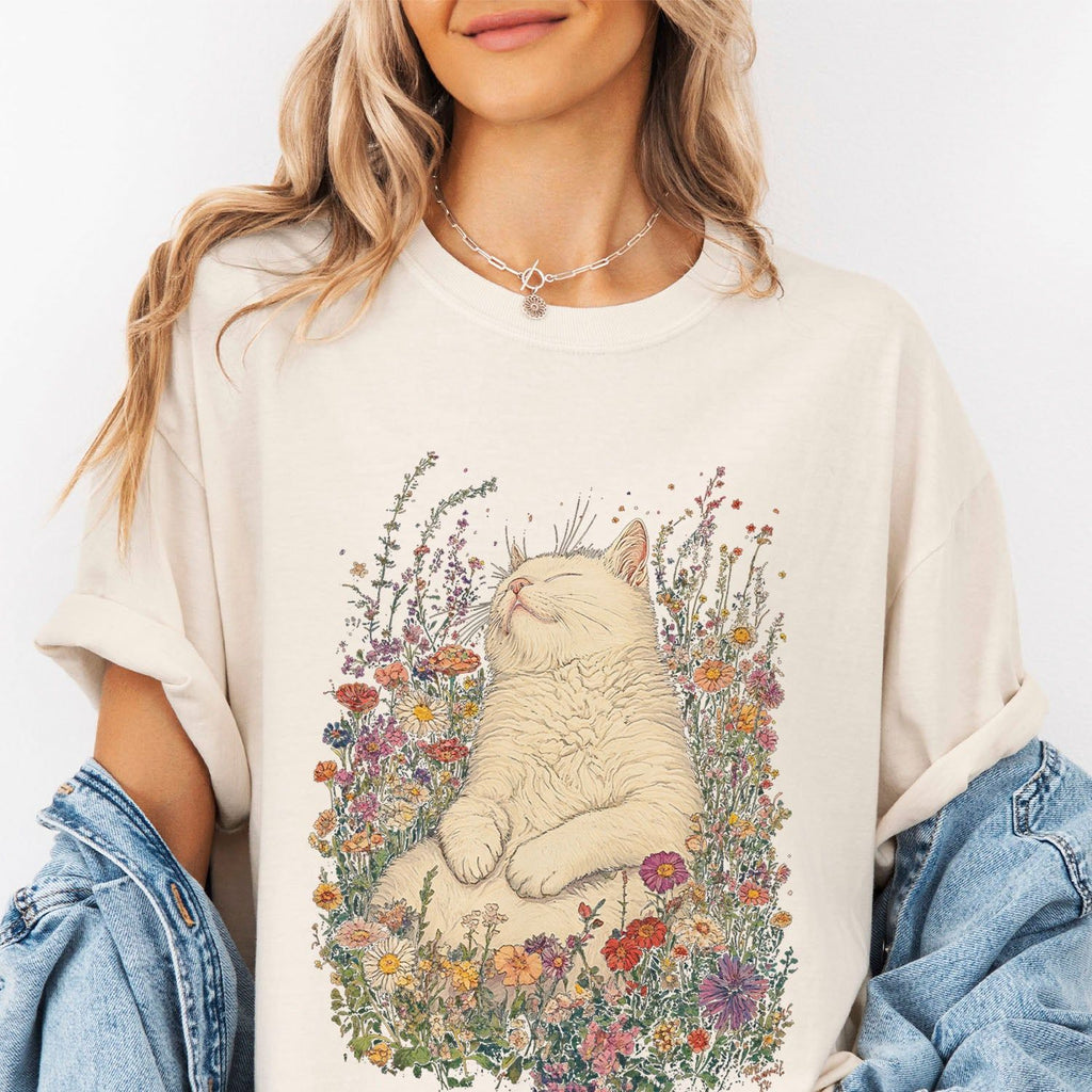 Sleeping Cat Flower T-shirt