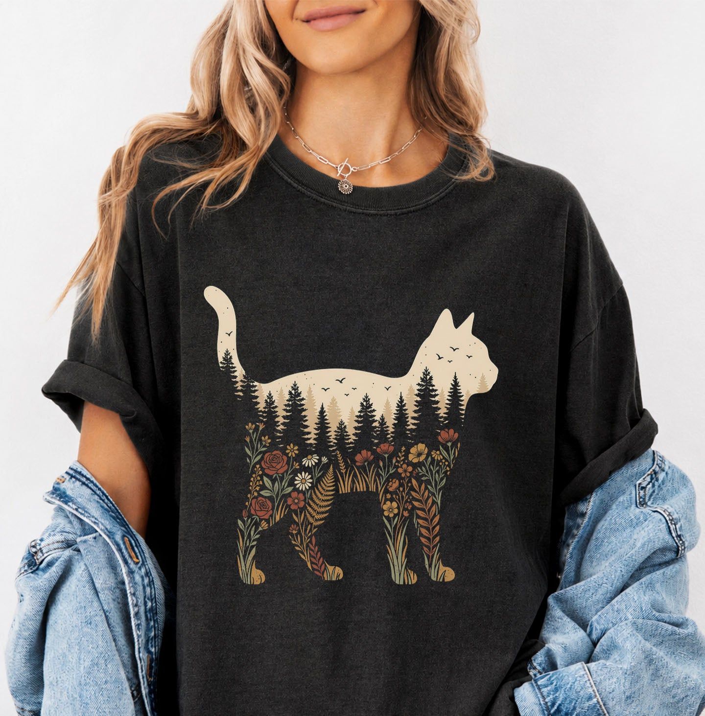 Cat Wildflower Graphic T-shirt