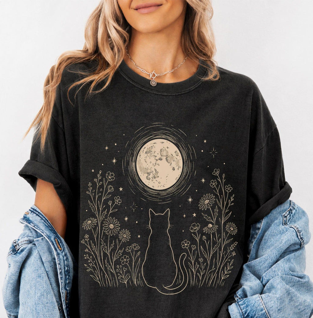 Stargazing Cat Moon T-shirt