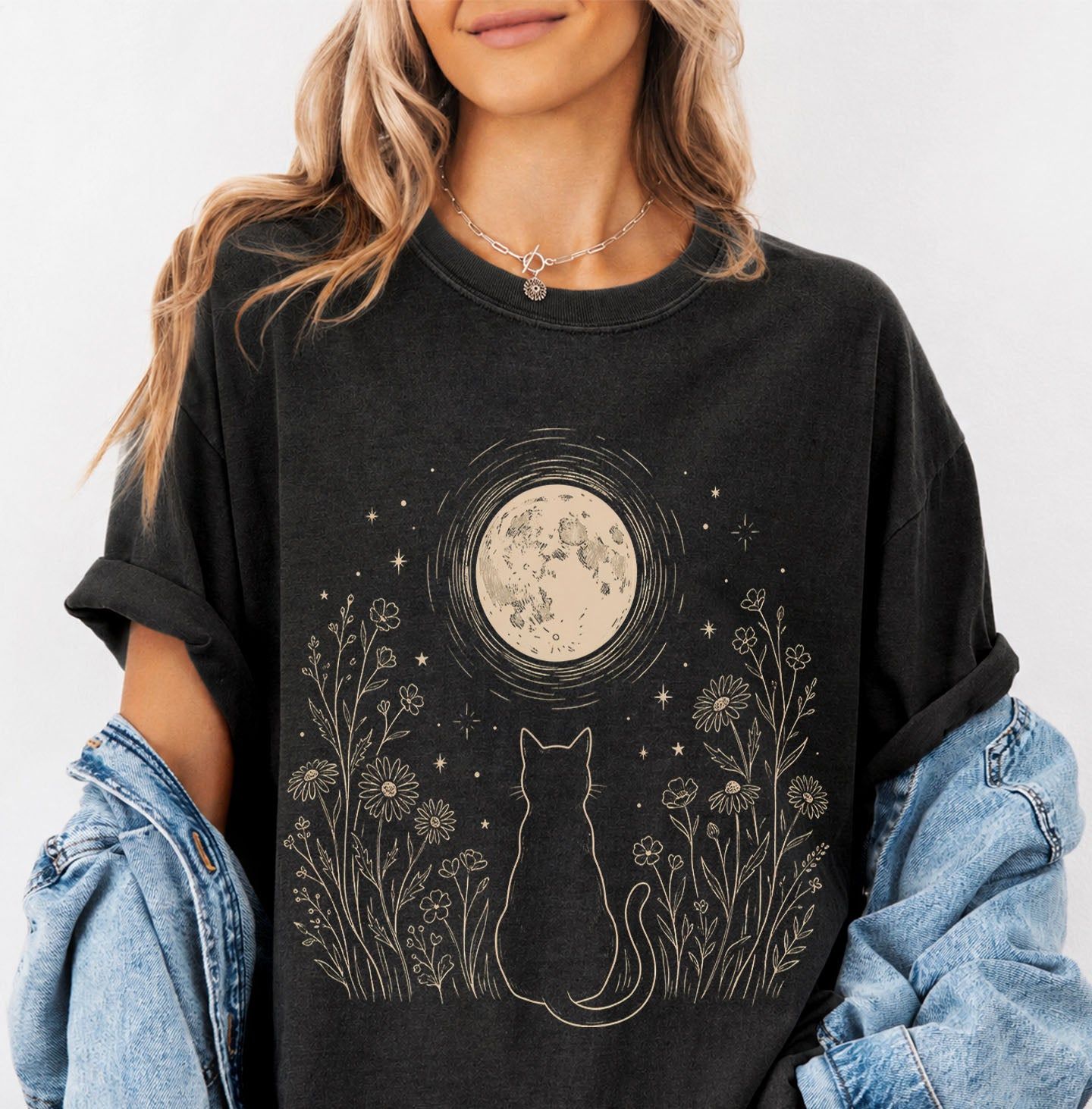 Stargazing Cat Moon T-shirt