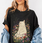 Sleeping Cat Flower T-shirt