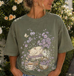 Sleeping Cat Purple Wildflower T-Shirt
