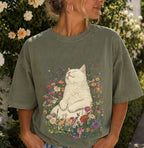 Sleeping Cat Flower T-shirt
