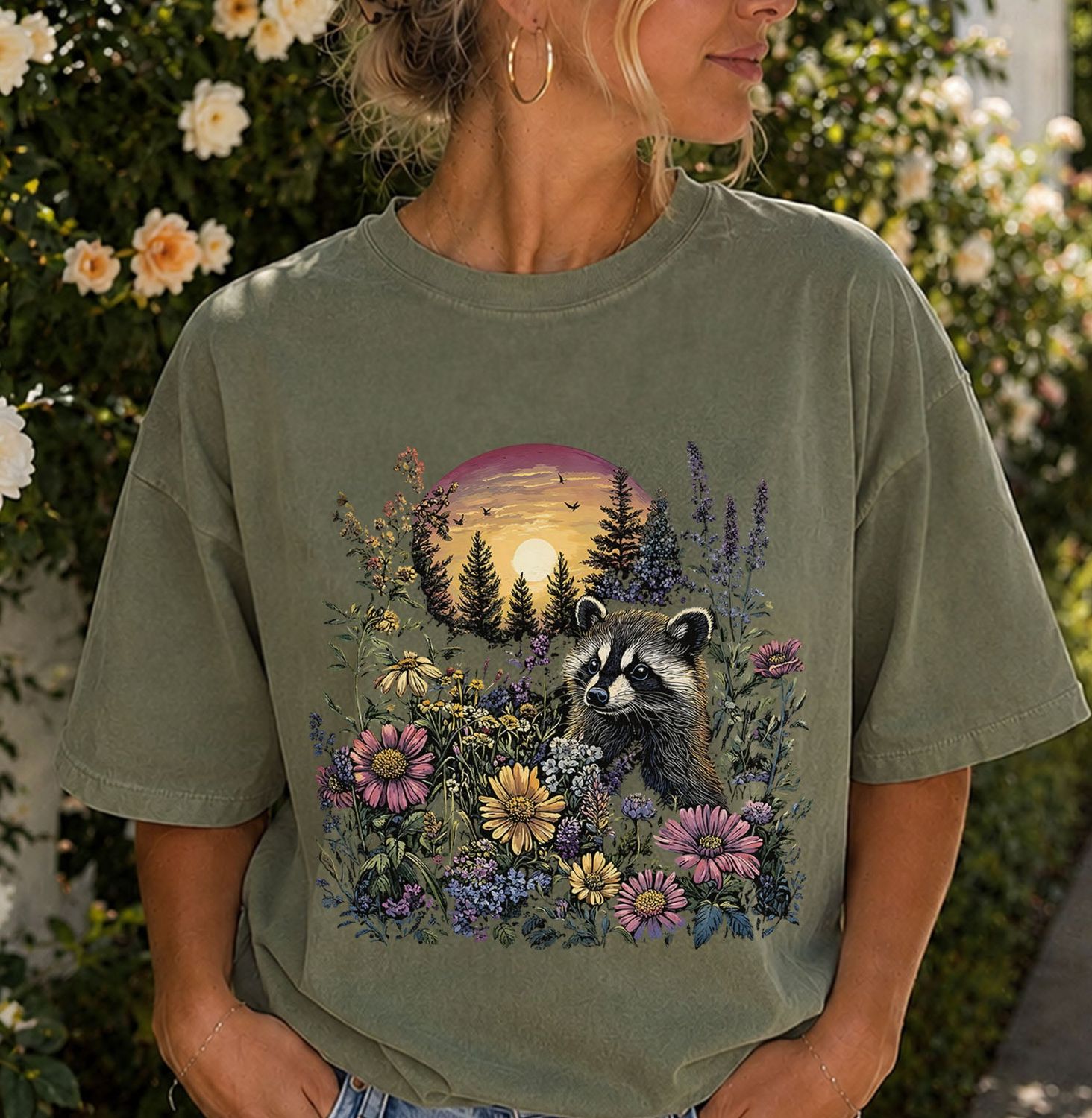 Raccoon Wildflower T-shirt