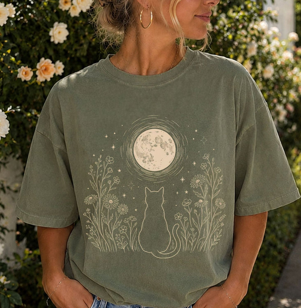 Stargazing Cat Moon T-shirt