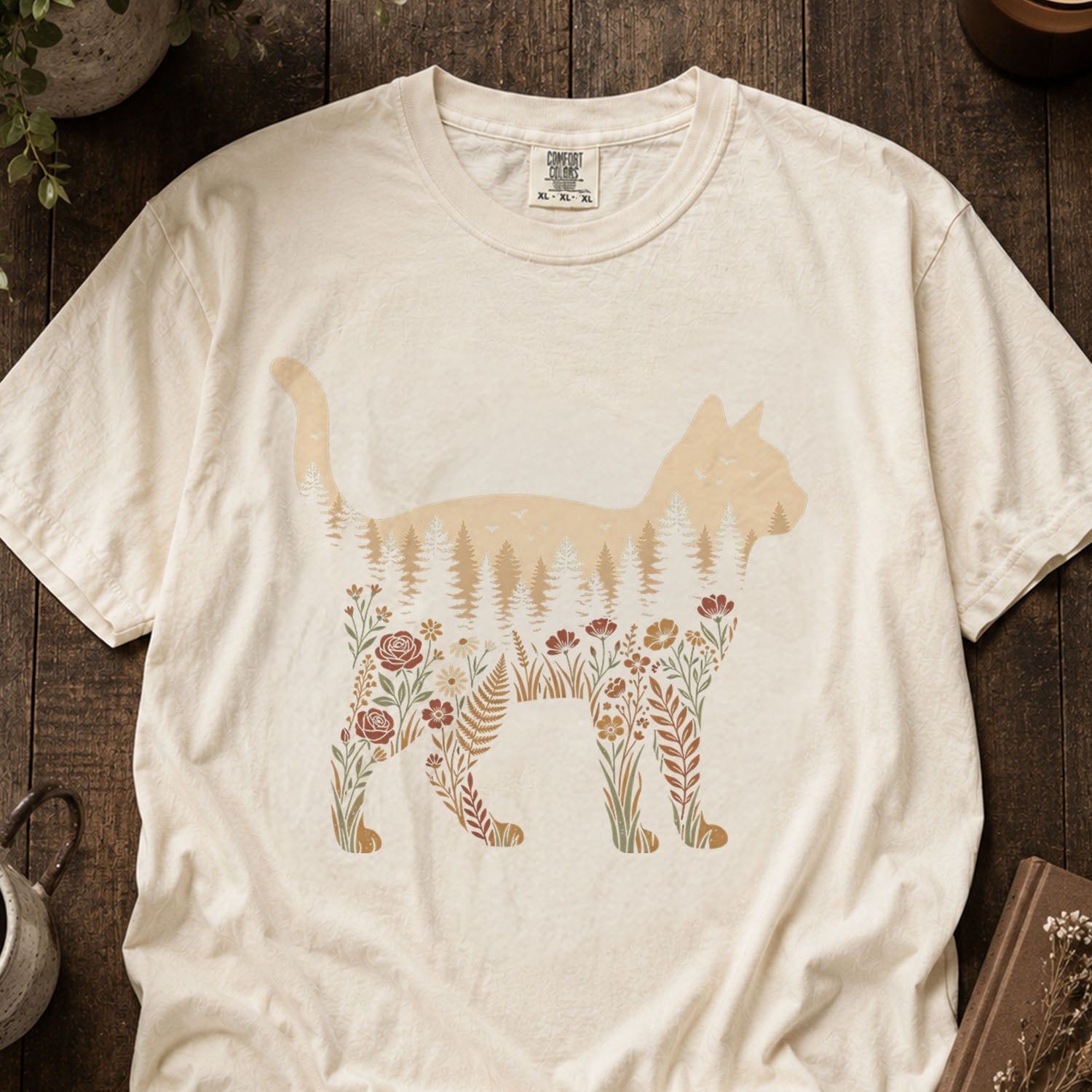 Cat Wildflower Graphic T-shirt