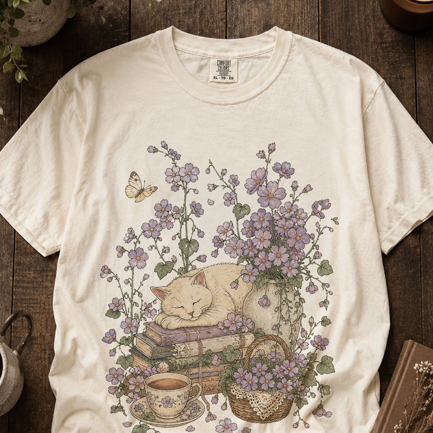 Sleeping Cat Purple Wildflower T-Shirt