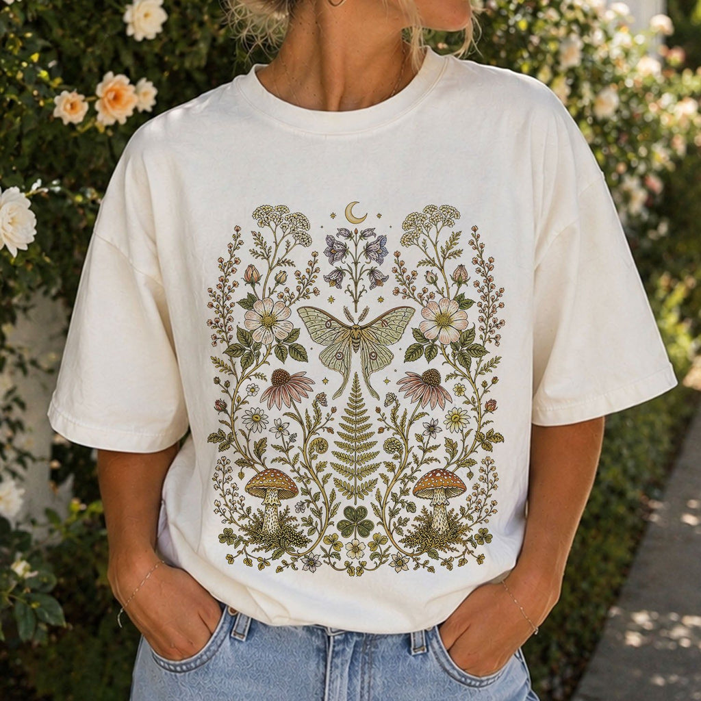 Whimsical Moth Wildflower T-Shirt