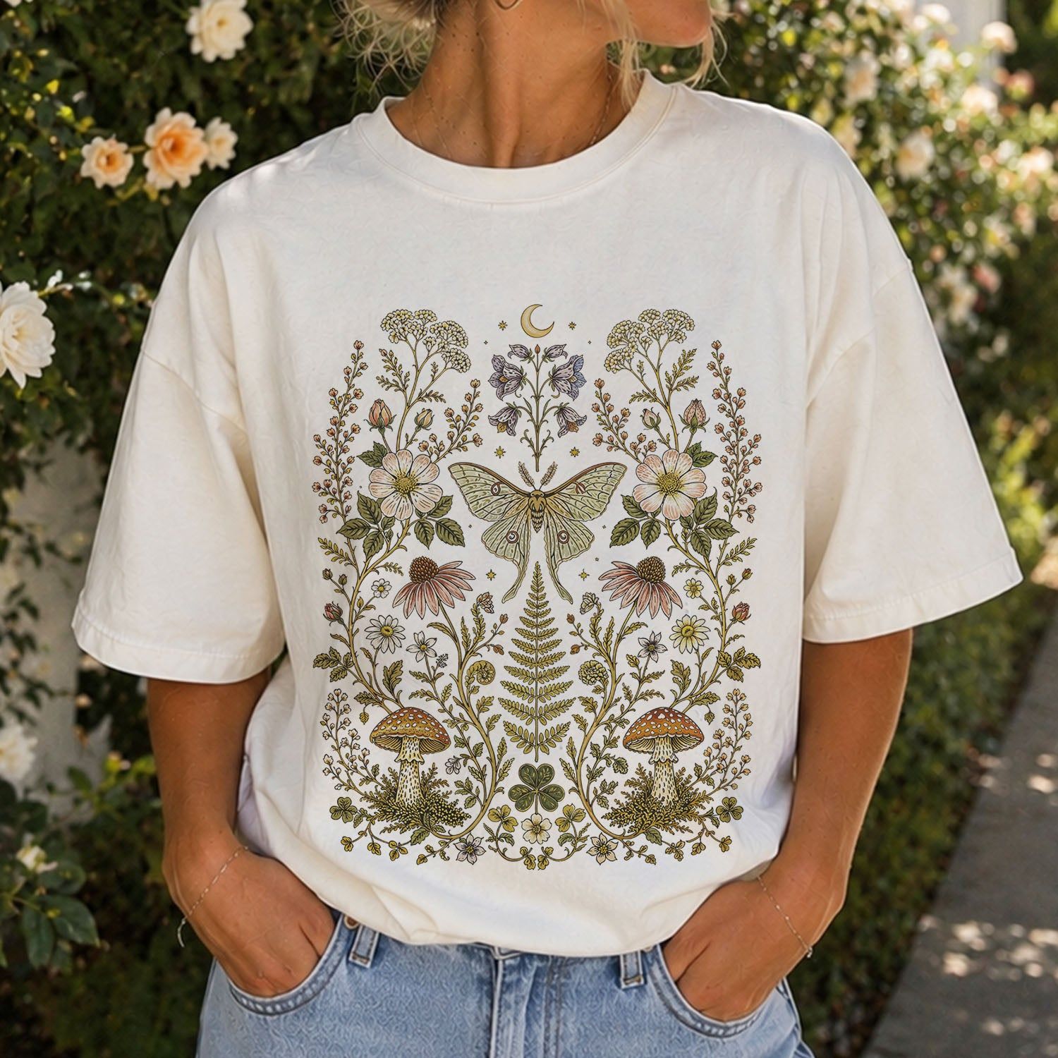 Whimsical Moth Wildflower T-Shirt