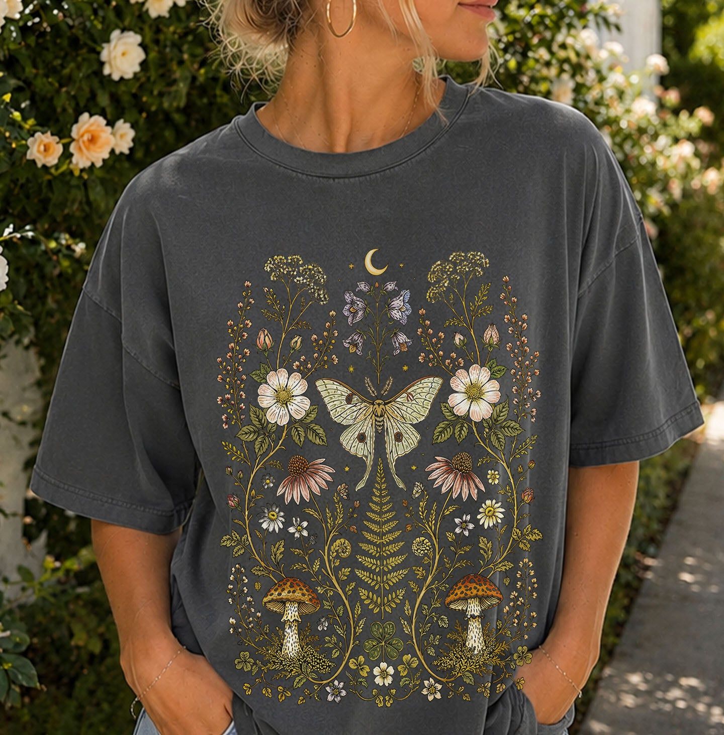 Whimsical Moth Wildflower T-Shirt
