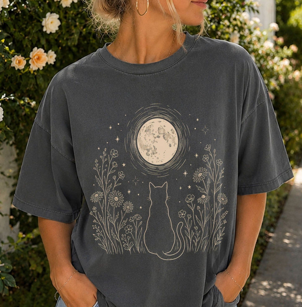 Stargazing Cat Moon T-shirt