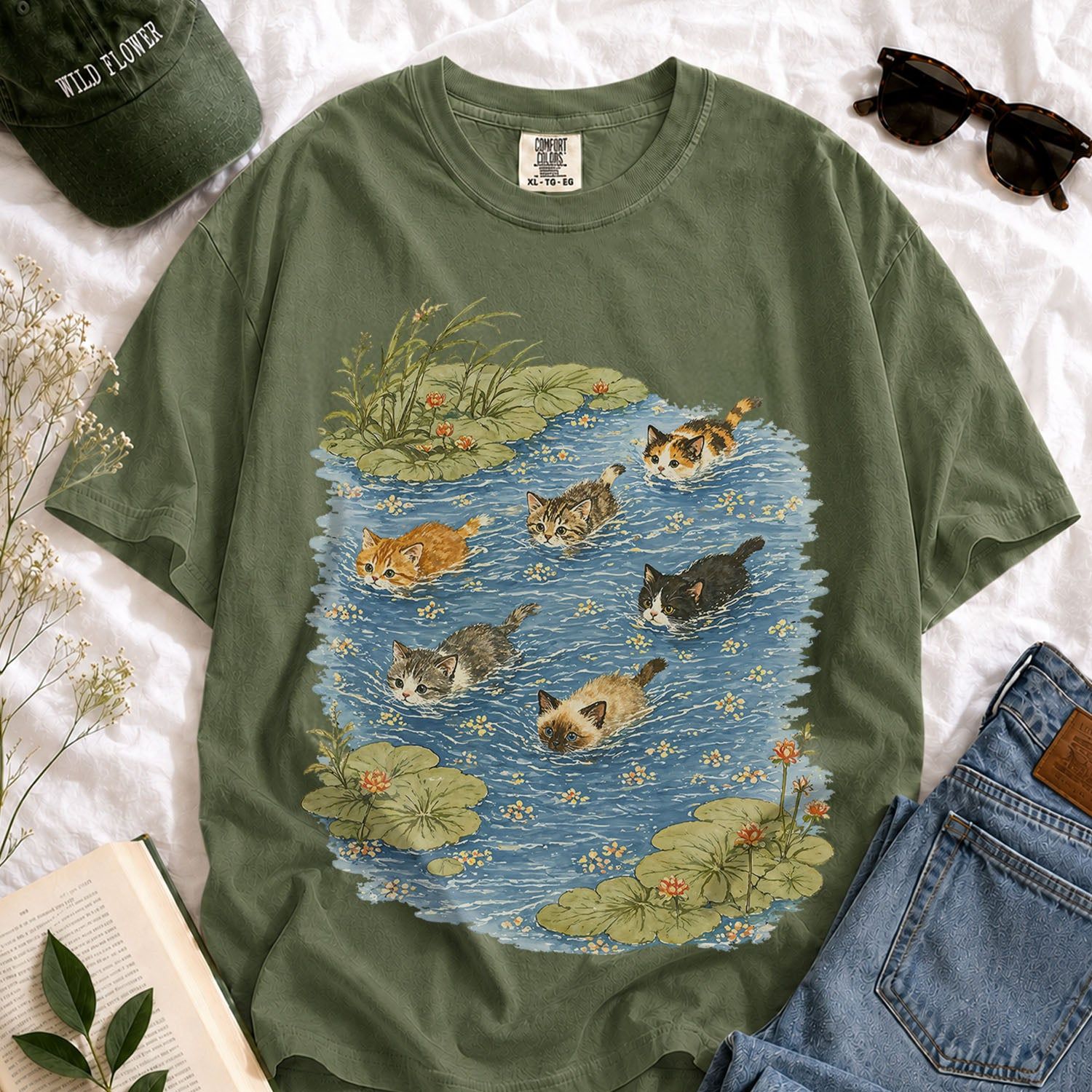 Swimming Cats in Pond T-Shirt