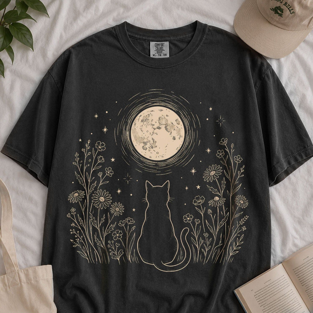 Stargazing Cat Moon T-shirt