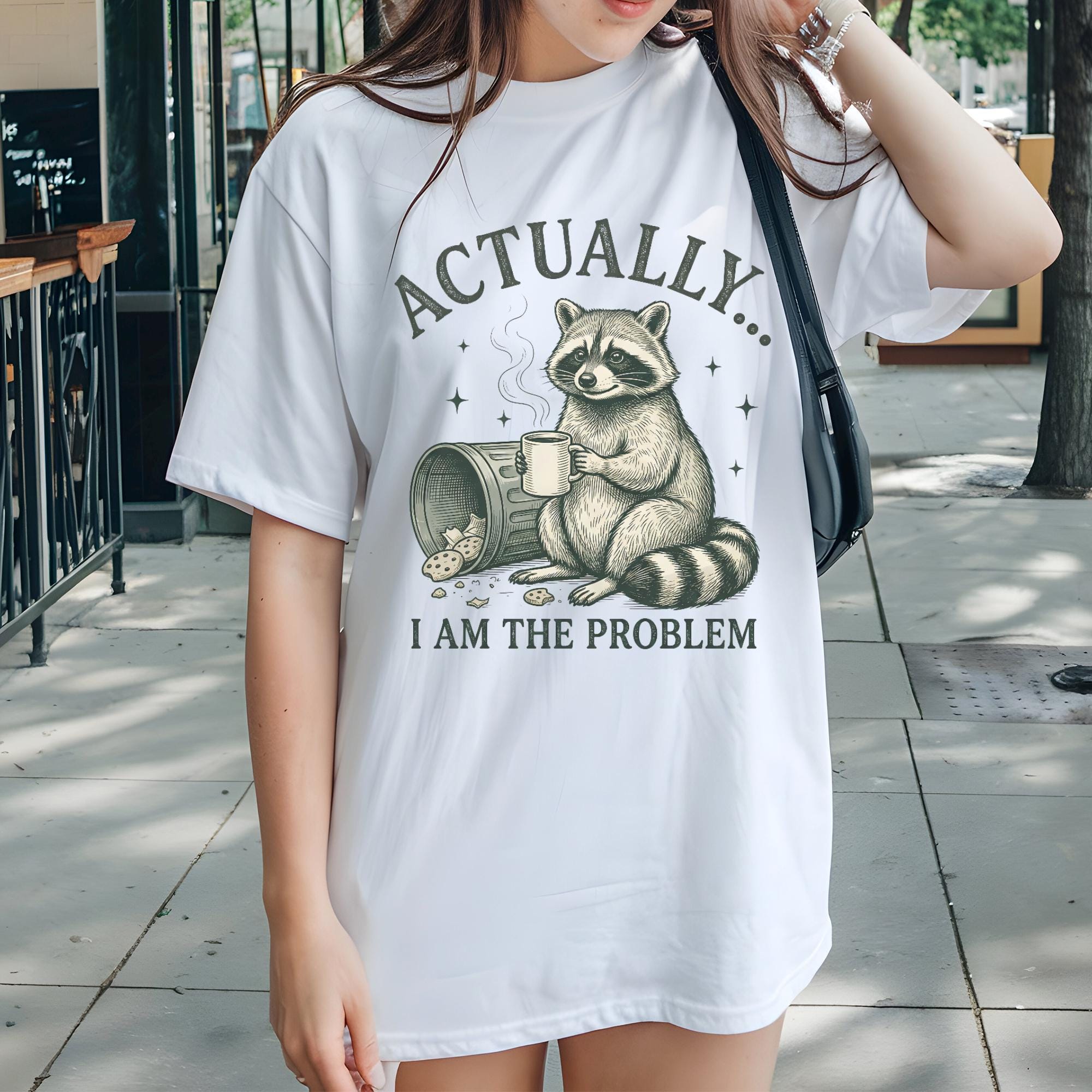 Actually I am The Problem Raccoon T-shirt, Comfort Colors Trash Panda Graphic Tee, Funny Animal Cottagecore Womens Top
