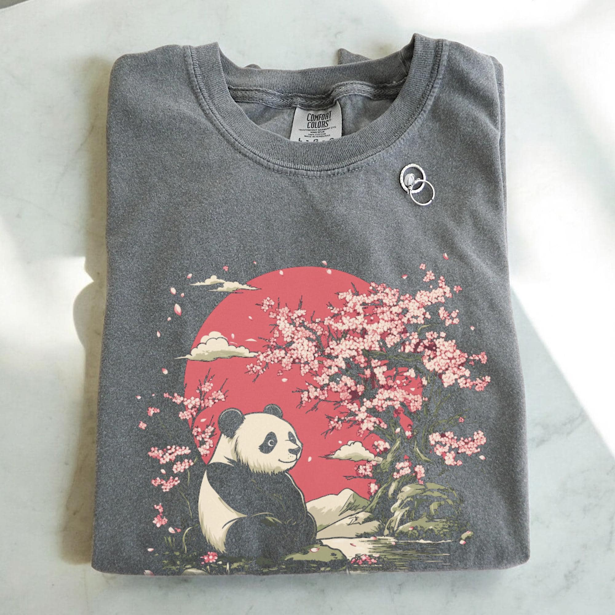 Panda Cherry Blossom T-shirt, Comfort Colors Wildflower Graphic Tee, Japanese Japandi Sakura Cottagecore Animal Womens Top