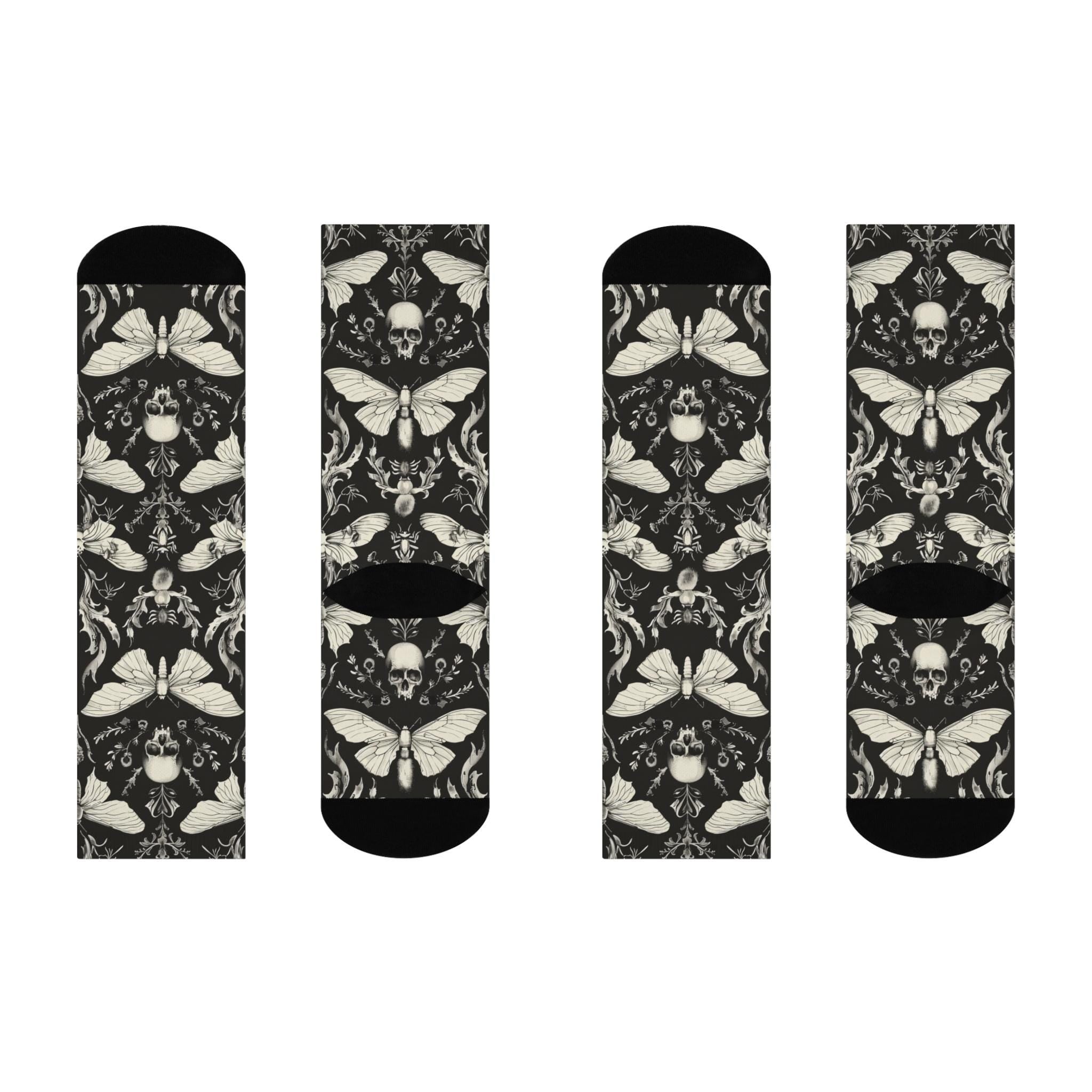 Gothic Skull Moth Socks, Cottagecore Witchy Socks, Emo Punk Gothic Fashion, Hippie Womens Adults Unisex Socks