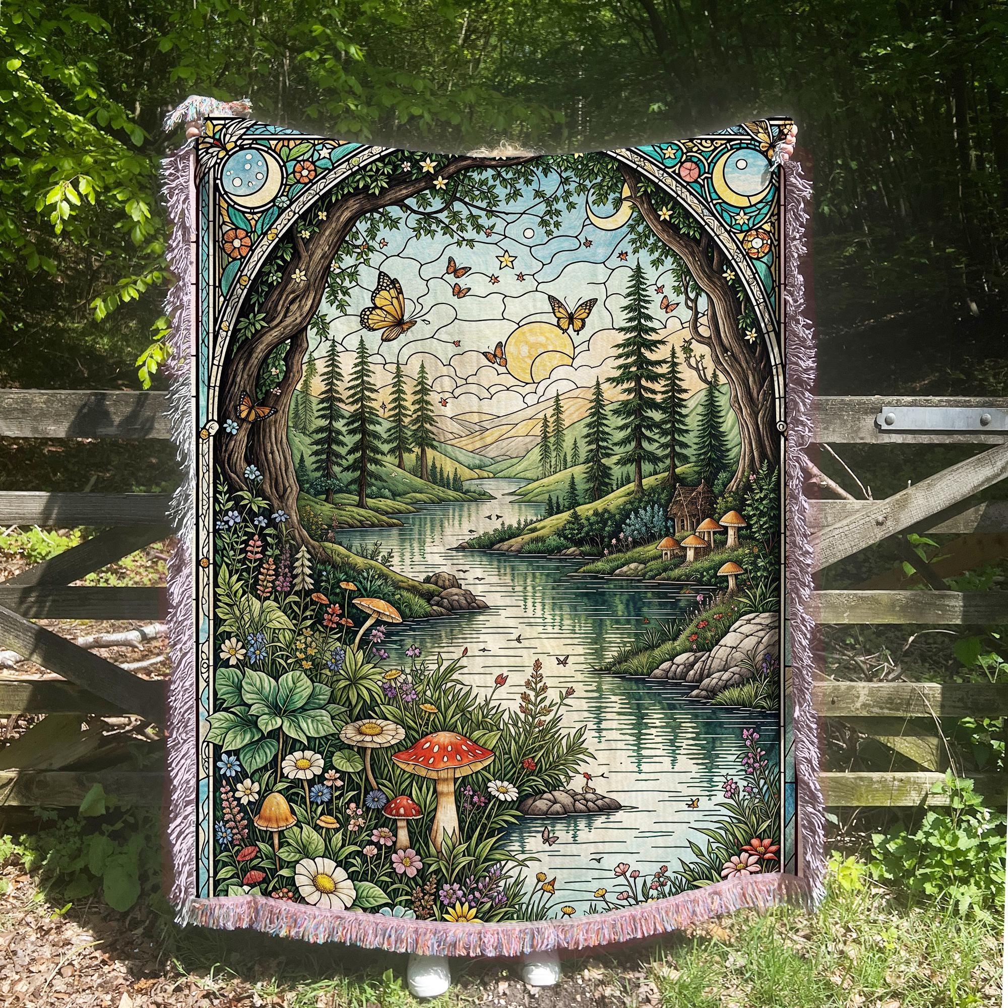 Fairytale Fringe Throw Blanket, Gothic Witchy Fringe Picnic Blanket, Cottagecore Woven Soft Flannel Throw, Bedroom Lounge Home Decor