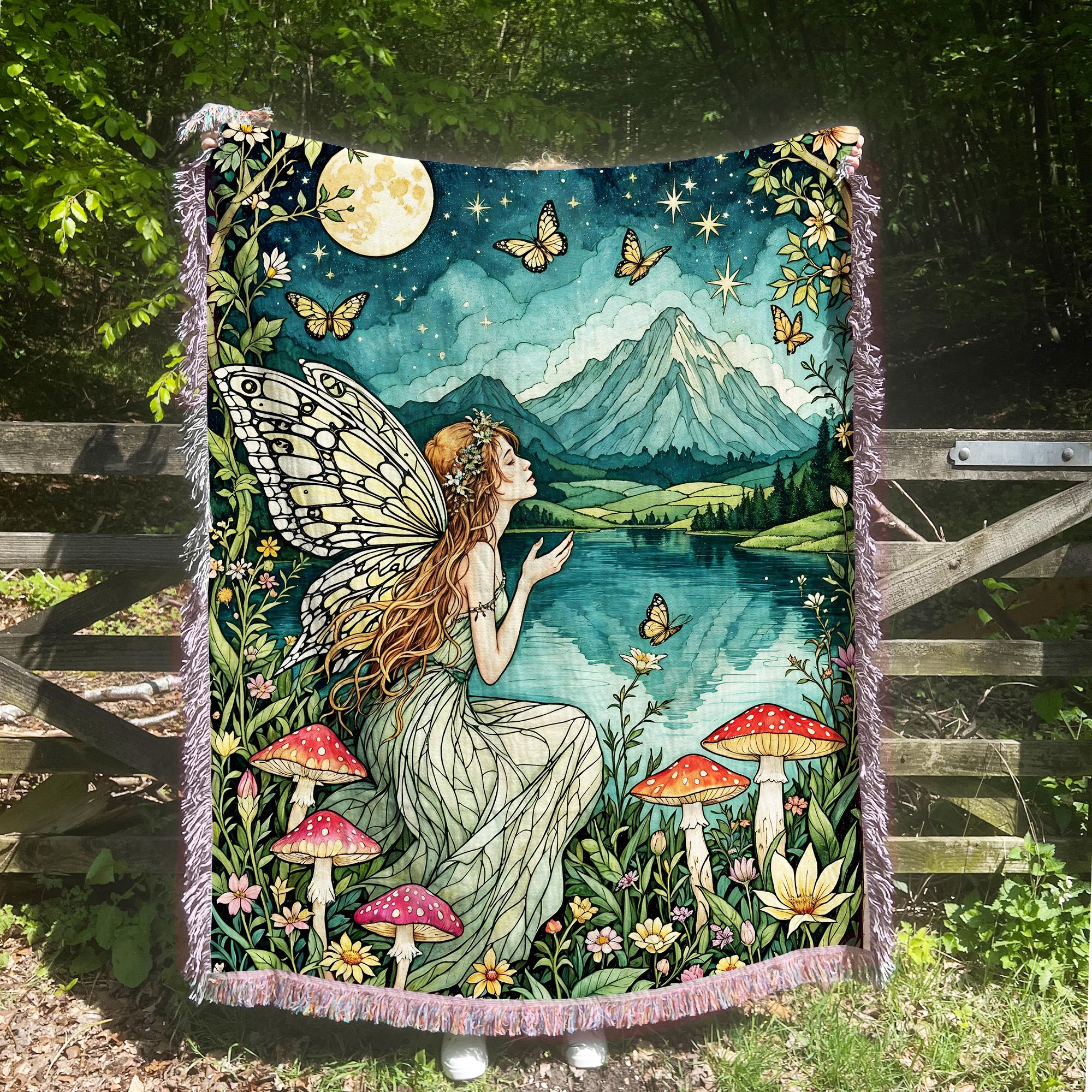 Mystic Moon Fairy Fringe Throw Blanket, Gothic Witchy Fringe Picnic Blanket, Cottagecore Woven Soft Flannel Throw, Bedroom Lounge Home Decor