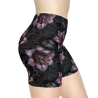 Pink Lily Floral Noir Biker Shorts