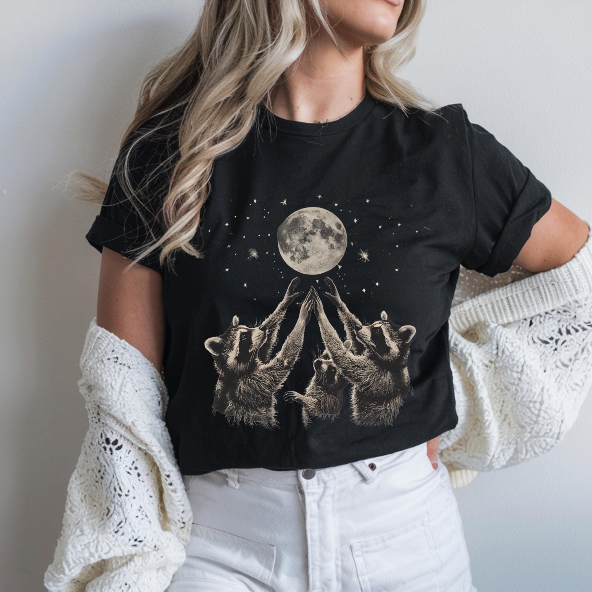 Raccoon Moon T-shirt, Comfort Colors Cottagecore Graphic Tee, Gothic Space Funny Bootleg Womens Top